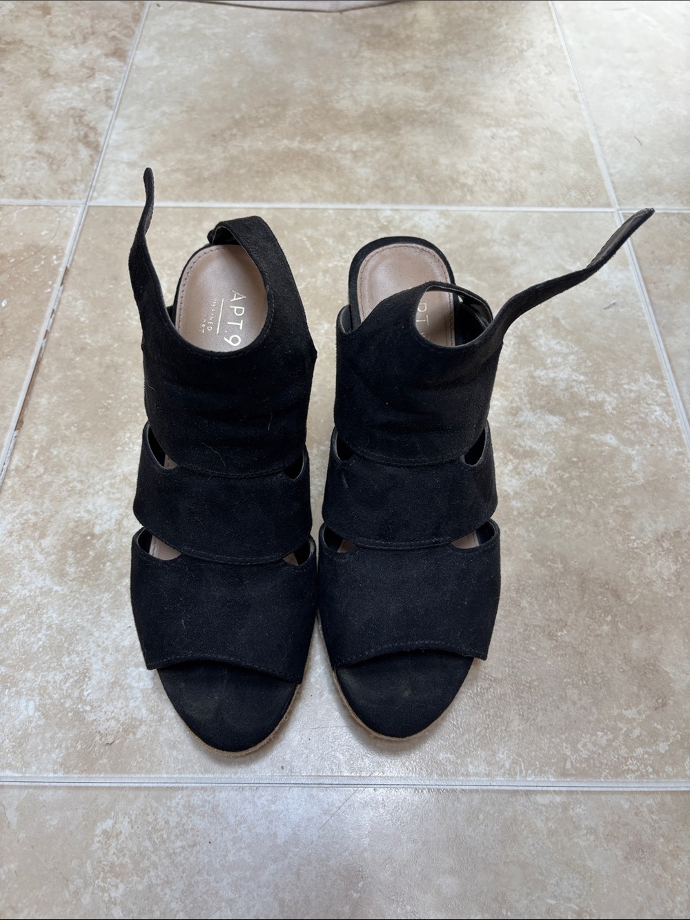 Apt. 9 Black Suede Strappy Open-Toe Heeled Sandals
